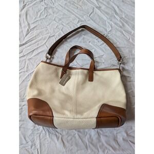 Coach Hadley Luxe Grain Pebbled Leather Duffle Cognac and Ivory